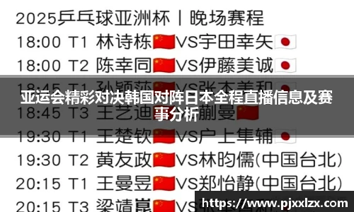 亚运会精彩对决韩国对阵日本全程直播信息及赛事分析